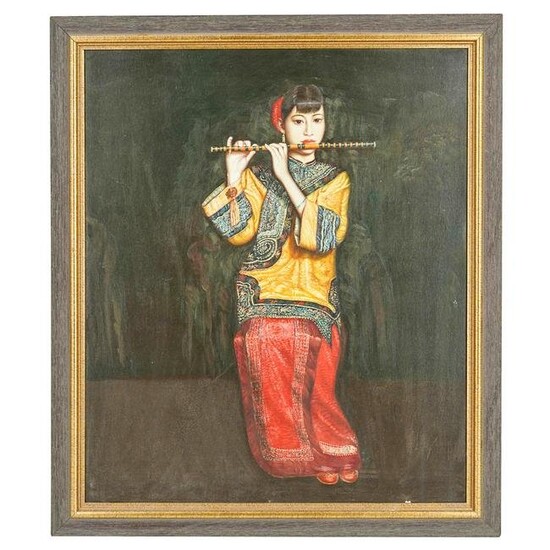 "Chinese Girl Playing The Flute" Oil Painting On Canvas