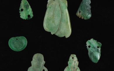 Chinese Seven 52.11 Carat Total Carved Jade Ornaments