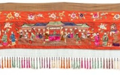 Chinese Silk on Silk Embroidery Tapestry Ca. 1900, H 22" L 170"