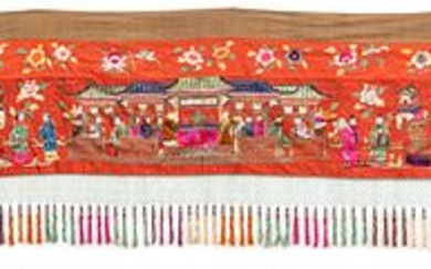 Chinese Silk on Silk Embroidery Tapestry Ca. 1900, H 22" L 170"