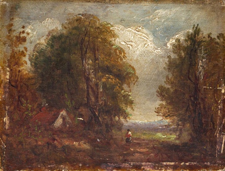 Circle of John Constable RA, British 1776-1837- Wooded landscape with...