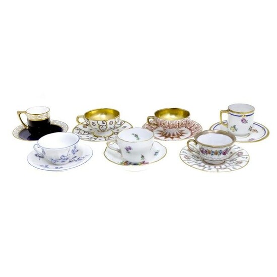 Collection of 7 Porcelain Cups and Saucers.