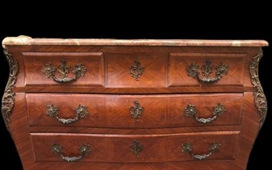 Commode - Louis XV Style - Solid wood-rosewood-burnished bronze-marble - 1900 approx