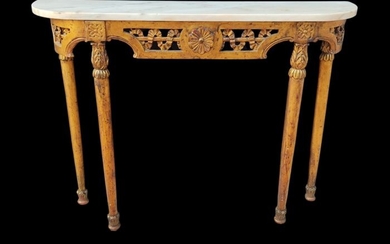 Console table, Antique console with marble top - Queen Anne Style - Marble, Wood - Late 18th century