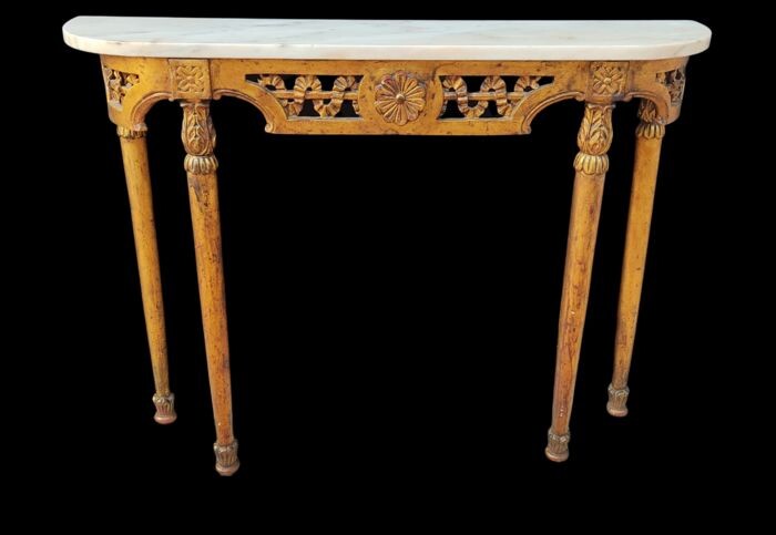 Console table, Antique console with marble top - Queen Anne Style - Marble, Wood - Late 18th century