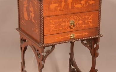 Continental 19th C. Marquetry Sewing Stand.