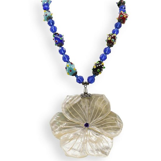 Costume Glass and Mother Of Pearl Necklace