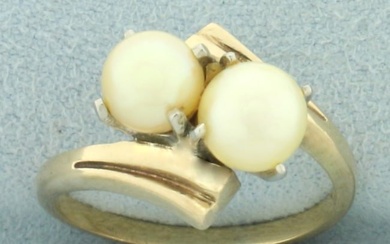 Cultured Akoya Pearl Toi Et Moi Bypass Ring in 14k Yellow Gold