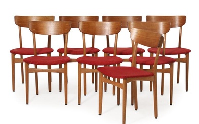 Danish furniture design A set of eight oak chairs, teak backs, seats...