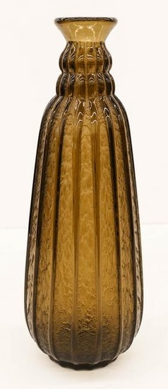 Daum Art Deco Smoke Glass Tall Vase 15.5''x5.5''. An