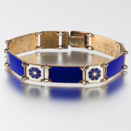 David-Andersen Vintage Sterling Silver and Guilloche Enamel Royal Blue and White Bracelet
