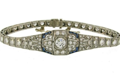 Diamond Sapphire Platinum BRACELET 1910s Art Deco