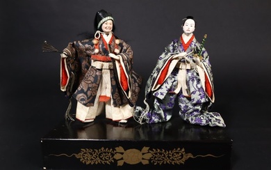 Doll - Wood, Silk - Samurai - 光玉斎 - Antique Japanese Dolls "Military Strategist and Warrior" by Kōgyokusai in Original Wooden Box - Japan - Taishō period (1912-1926)