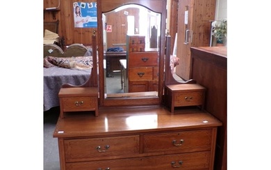 EDWARDIAN INLAID MAHOGANY DRESSING TABLE WITH SWING MIRROR, ...