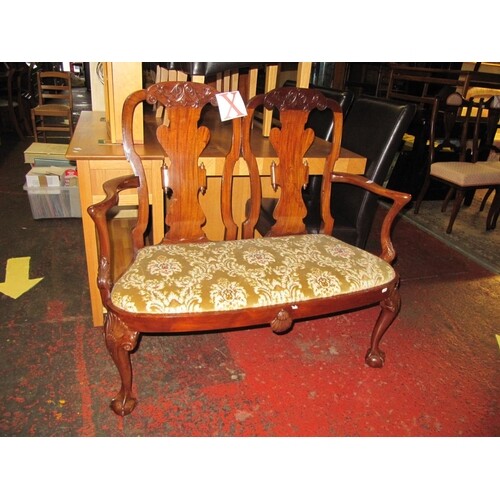 Early 20th Century Walnut Double Chair Back Two Seater Salon...