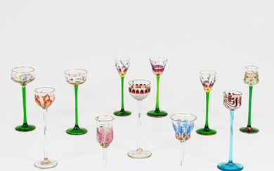 Eleven Art Nouveau Theresienthal Hand-painted Cordial Glasses