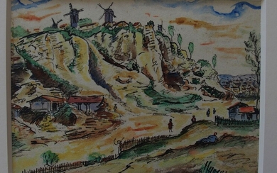 Elisée MACLET (1881 - 1962) attribué à : Les moulins de la colline Aquarelle et...