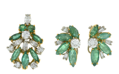 Emerald & diamond pendant & earrings