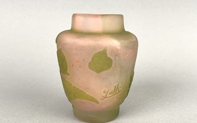 Emile GALLE (1846-1904). Multilayer glass vase, acid-etched decoration...