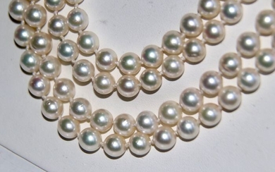 Endless long 92,5cm Akoya pearls - Necklace Pearls - saltwater round Akoya 6.6-6.8mm, very shiny luster