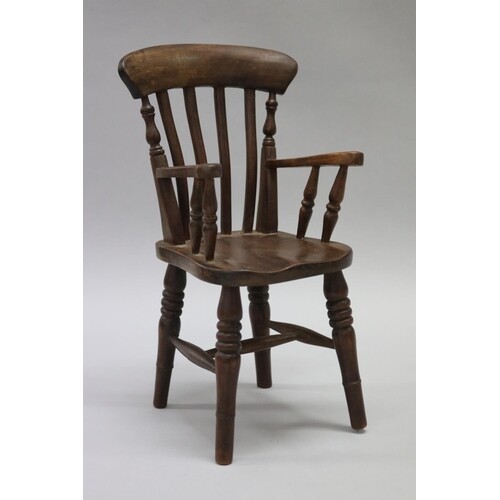 English stained beech miniature armchair, approx 31cm H