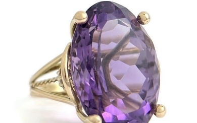 Estate Big Oval Purple Amethyst Cocktail Statement Ring 14K Yellow Gold 12.17 Gr