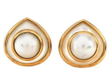 Estate Marina B. mother of pearl move Pearl 18k Gold clip-on Earrings