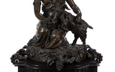 FRENCH BLACK SLATE AND BRONZE FIGURAL MANTEL CLOCK