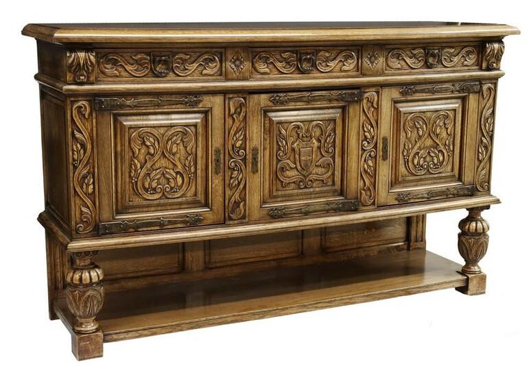 FRENCH RENAISSANCE STYLE CARVED OAK SIDEBOARD