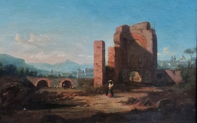 Federico Schianchi (1858-1918) - Paesaggio con rovine