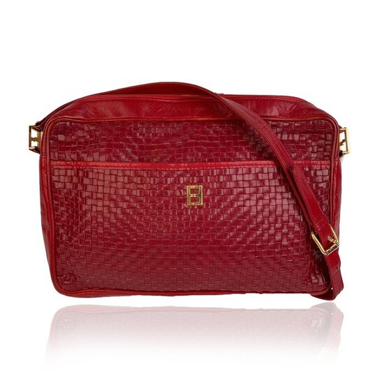 Fendi - Vintage Red Woven Leather Messenger Crossbody bag