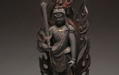 Figure, Okimono - Copper, Gilt, Wood - Large and fine figure of Fudo Myo-o - Japan - Edo Period (1600-1868)