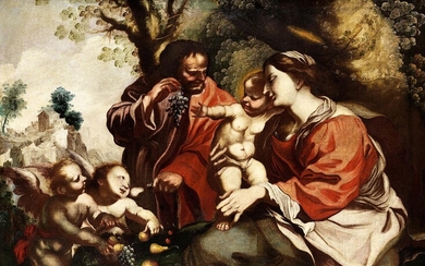 Flämischer Maler des 17. Jahrhunderts, PORTAN GLI ANGELI I FRUTTI e iL PADRE PIO NE Fa CORTESE DONO AL SOMMO DIO