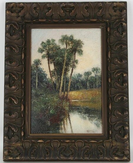 Florida School, Early Landscape Painting. Signed