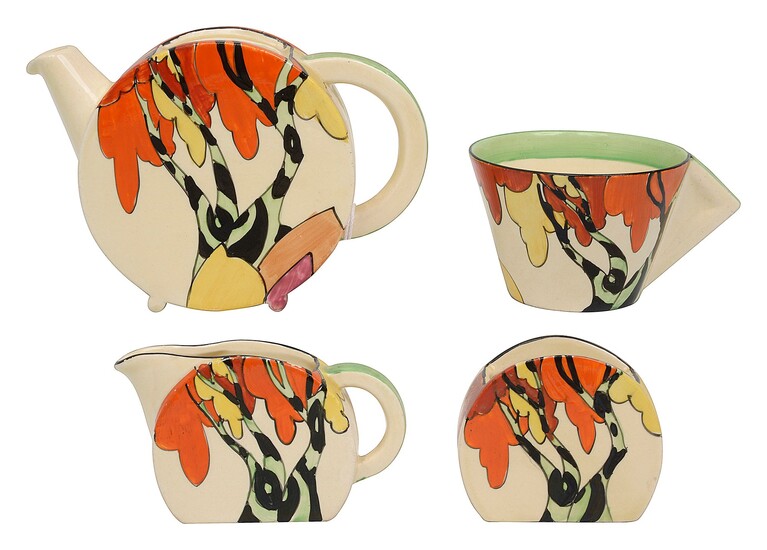 Four Clarice Cliff pieces decorated in 'Honolulu' design all signed...