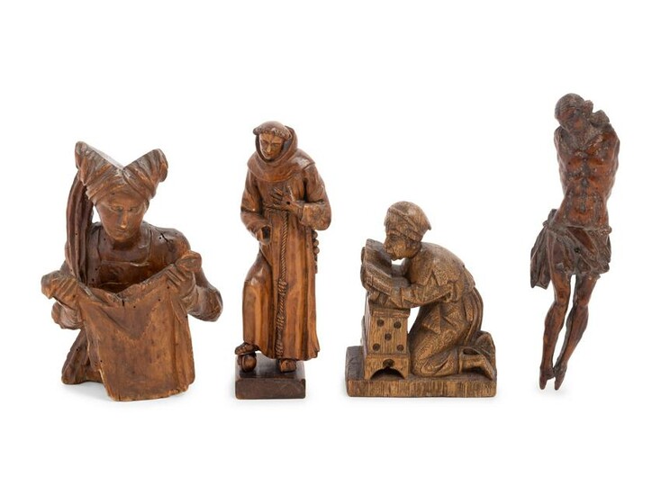 Four Continental Carved Wood Figures