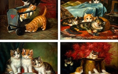 Four Oil On Board Portraits Of Kittens