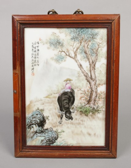 Four late 19th century Chinese framed porcelain plaques. Pai...