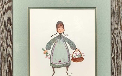 Framed S&N P. Buckley Moss Girl With Basket Print