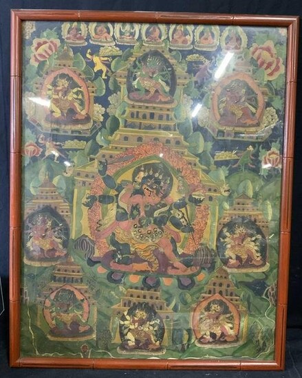 Framed Vintage Durga Illustration on Silk