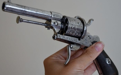 France - 1850 - Véritable révolver EUGENE LEFAUCHEUX "E.LEFAUCHEUX INV BREVETE" - EL67 - entièrement ciselé - Unique et rare ! - Revolver