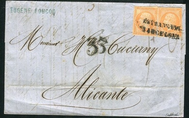 France 1860 - Rare double-posted letter from Marseille to Alicante - ESTRANGERO BARCELONA stamp