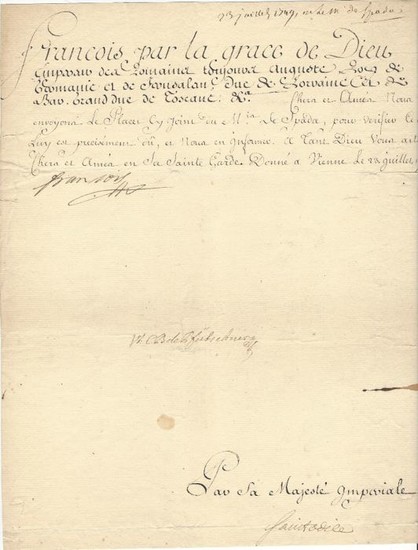 Francois III Duke of Lorraine, Marie-Antoinette's father - Autograph; Signed letter - 1749