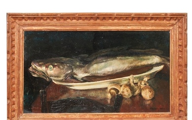 French Early 19th Century Still life with a fish and mushroo...