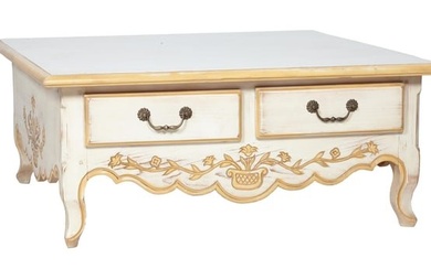 French Louis XV Style Creme Peinte Mahogany Low Table, 20th c., the square top over two pairs of