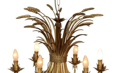 French gilt metal sheaf of wheat chandelier