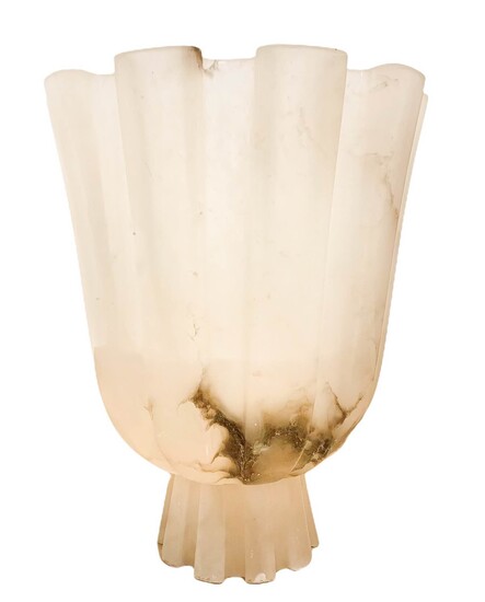 French production, large alabaster vase with large ribs worked...