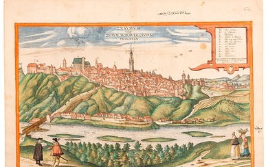 GEORG BRAUN - FRANZ HOGENBERG. ZNAYMUM VULGO ZNAYM, MORAVIAE CIVITAS PRIMARIA. ÁMSTERDAM, 1617. Grabado coloreado.