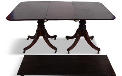 GEORGE III STYLE MAHOGANY PEDESTAL DINING TABLE 27 3/4 x 51 3/4 x 47 in. (70.5 x 131.4 x 119.4 cm.)