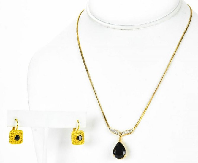 Garnet Earrings & Garnet w Diamond Necklace